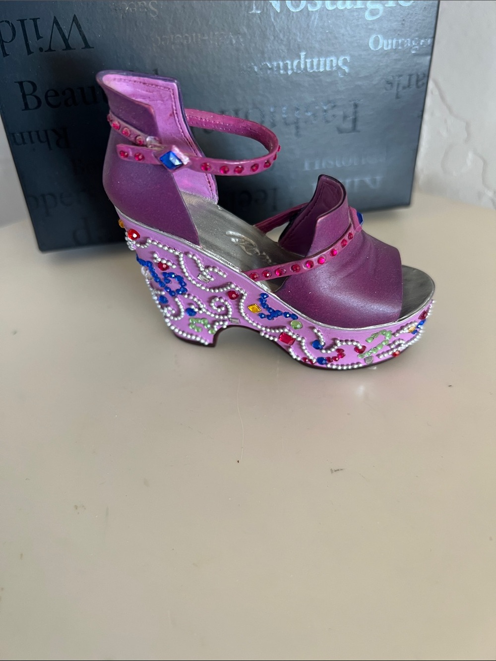 Just The Right Shoe Purple-Pink Embellished Platform Wedge- collector Mardi Gras